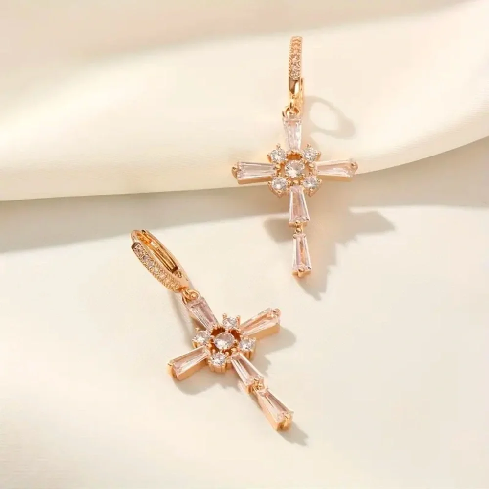 14k Gold Plated Cross Earrings